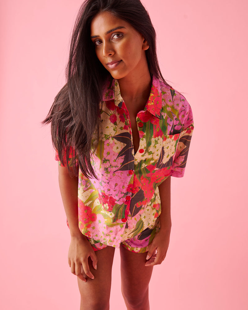 Australian Bush Blossom Adult Organic Cotton Short Sleeve Shirt & Short Pyjama Set