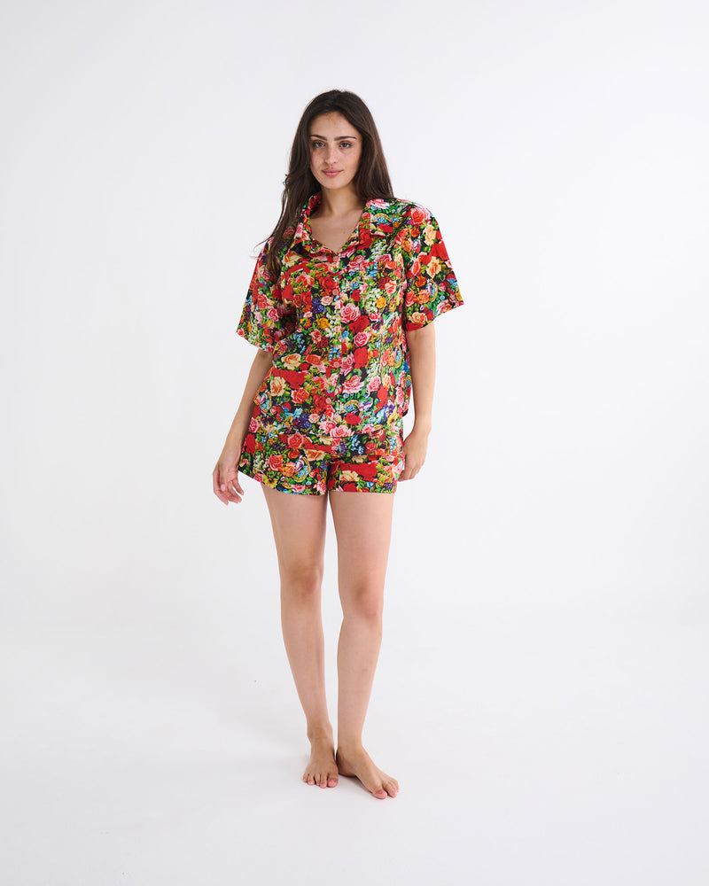 Kip&Co x The Beatles Pepperland Roses Adult Organic Cotton Short Sleeve Shirt & Short Pyjama Set