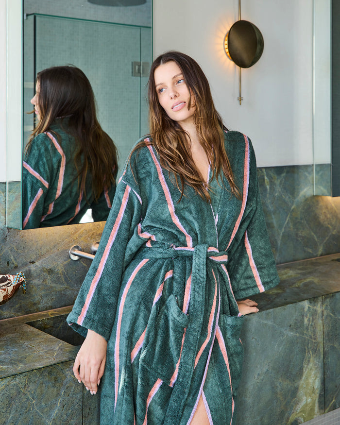 Wakame Crush Stripe Bamboo Terry Bath Robe