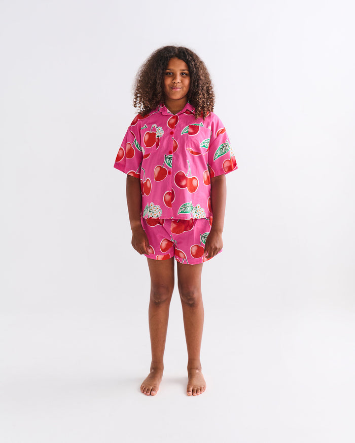 Cherry Blossom Teen Organic Cotton Short Sleeve Shirt & Short Pyjama Set