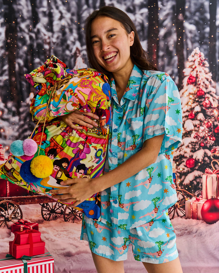 Kip&Co x The Beatles Lucy In The Sky With Diamonds Adult Eco Satin Short Sleeve Shirt & Short Pyjama Set