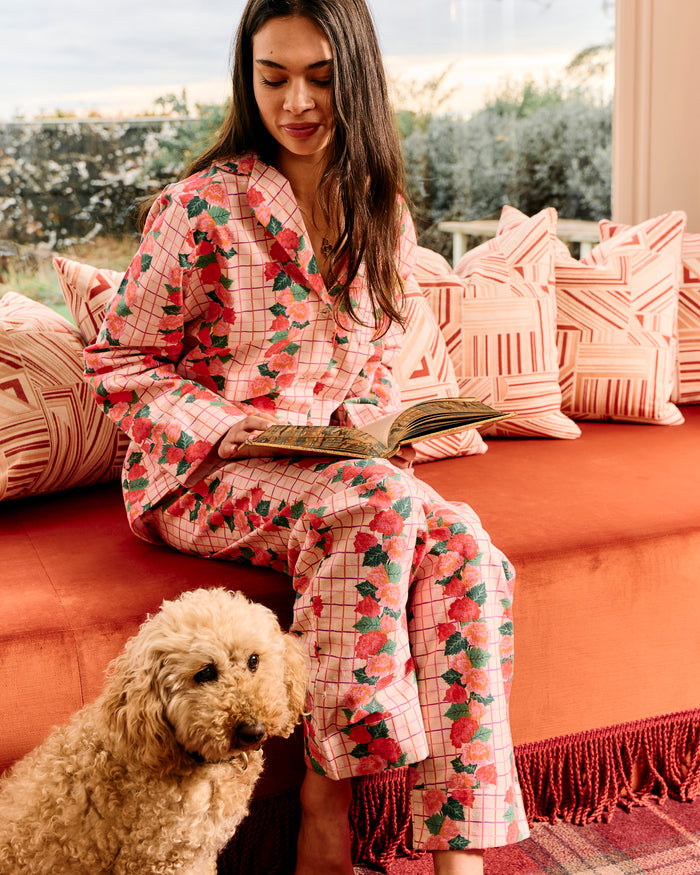 Rose Link Flannelette Adult Long Sleeve Shirt & Pant Pyjama Set