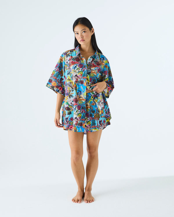 Kip&Co x Romance Was Born Ozzie Adult Organic Cotton Oversized Short Sleeve Shirt & Short Pyjama Set