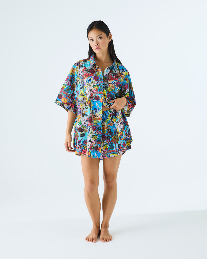 Kip&Co x Romance Was Born Ozzie Adult Organic Cotton Oversized Short Sleeve Shirt & Short Pyjama Set