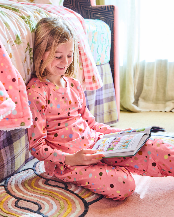 Polkadot Pink Kids Organic Cotton Long Sleeve Top & Pant Pyjama Set