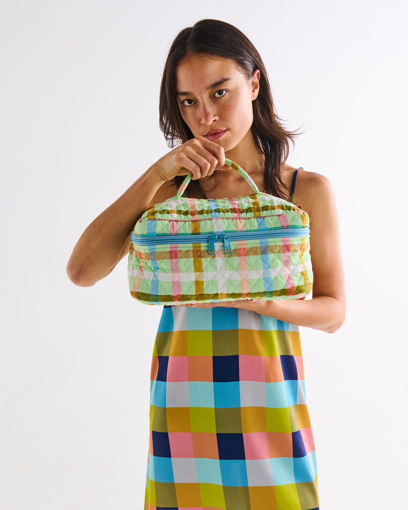 Candy Check Mint Quilted Cotton Toiletry Case