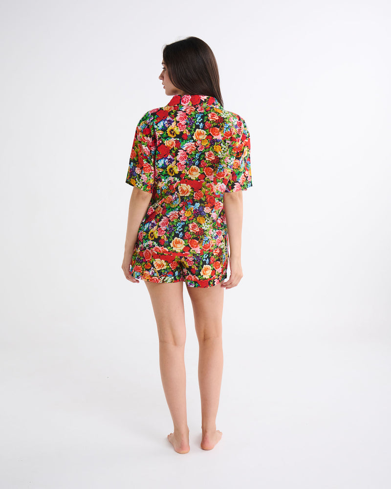 Kip&Co x The Beatles Pepperland Roses Adult Organic Cotton Short Sleeve Shirt & Short Pyjama Set