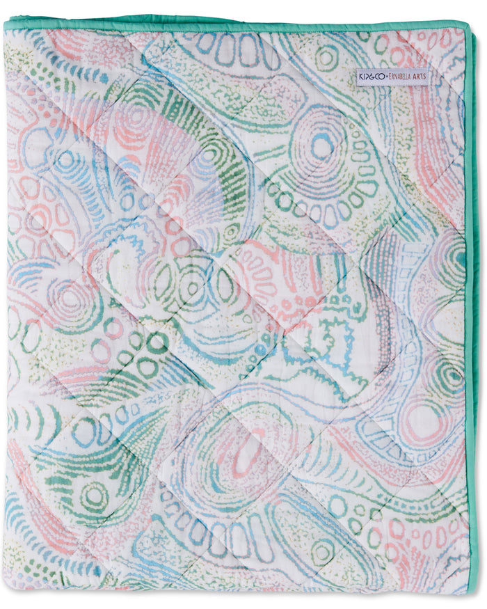Tjala Tjukurpa Pastel Organic Cotton Quilted Cot Bedspread