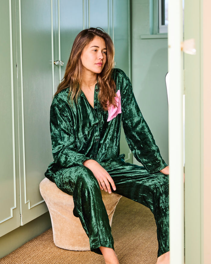 Candy Pine Adult Velvet Long Sleeve Shirt & Pant Pyjama Set