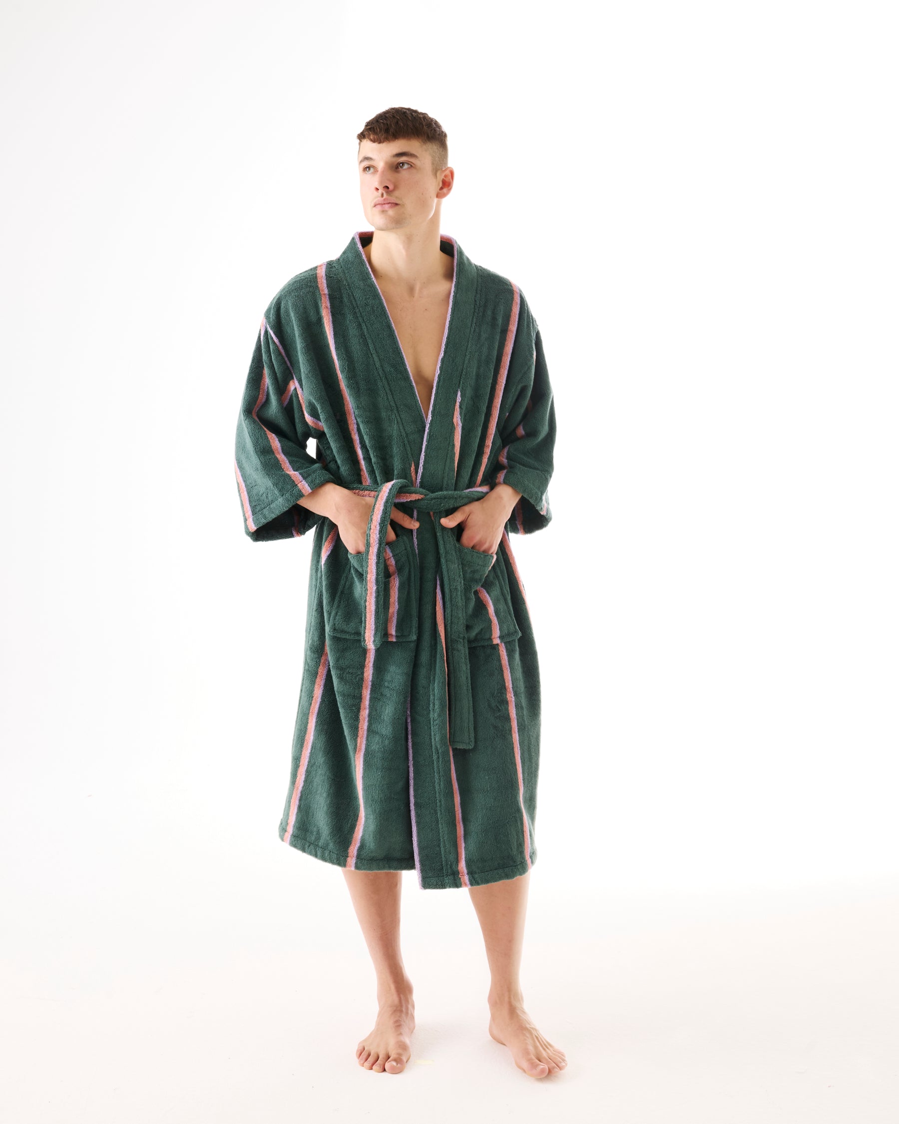 Wakame Crush Stripe Bamboo Terry Bath Robe – Kip&Co
