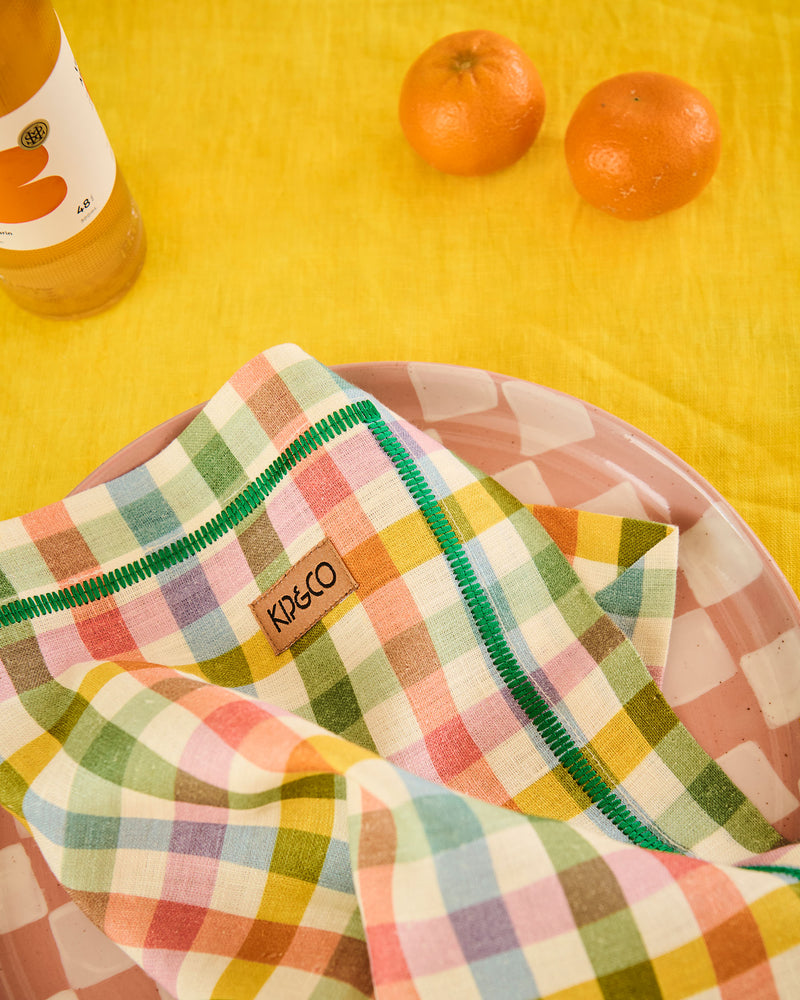 Sweet Flowers Tartan Embroidered 4P Napkin Set