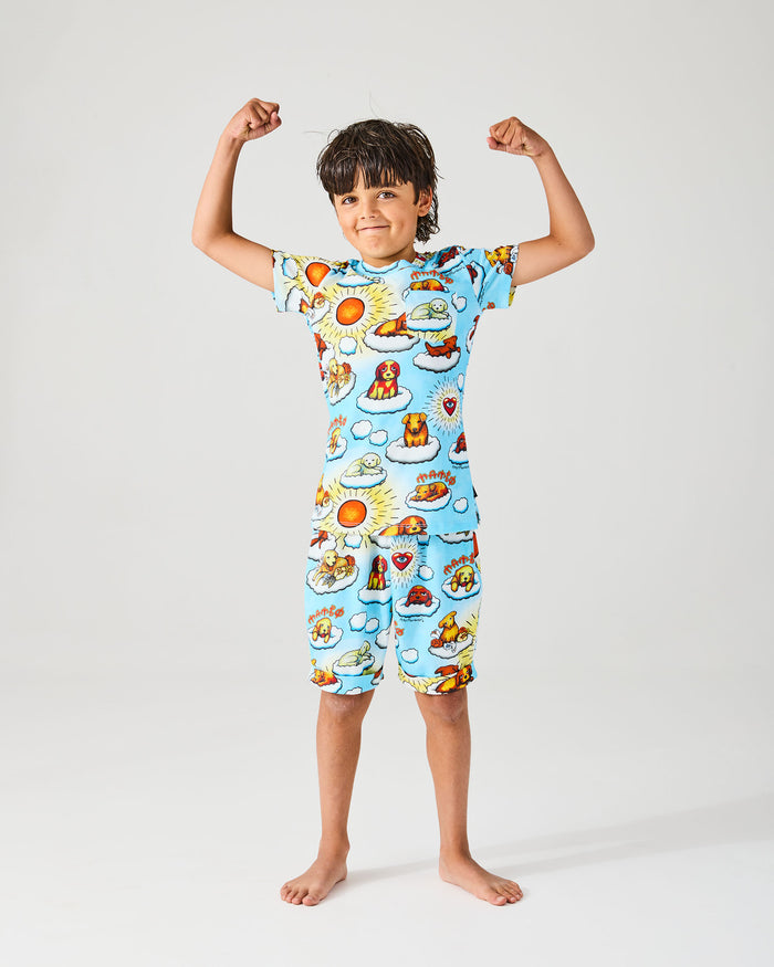 Kip&Co x Mambo Puppies Kids Organic Cotton Short Sleeve Tee & Short Pyjama Set