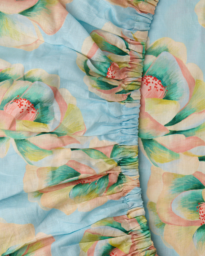 Big Beauty Floral Blue Linen Fitted Sheet