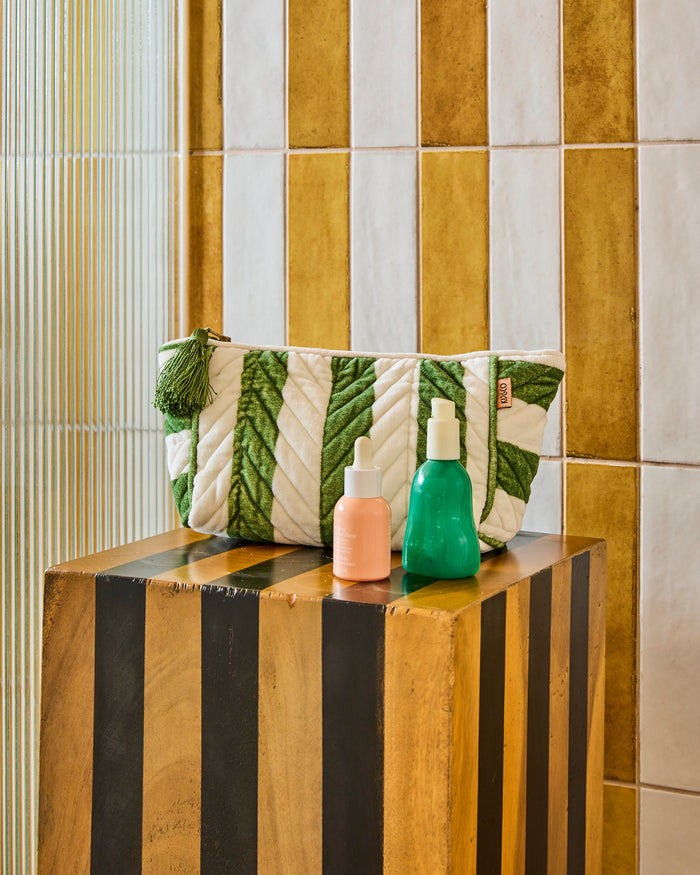 Moss Stripe Velvet Toiletry Bag