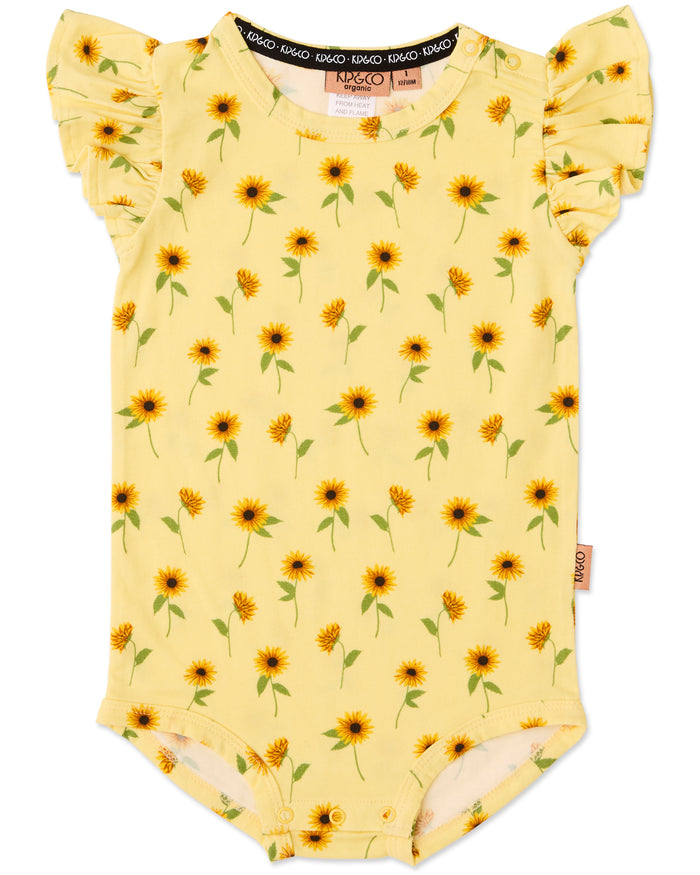 Sunflower Delight Organic Short Sleeve Frill Romper