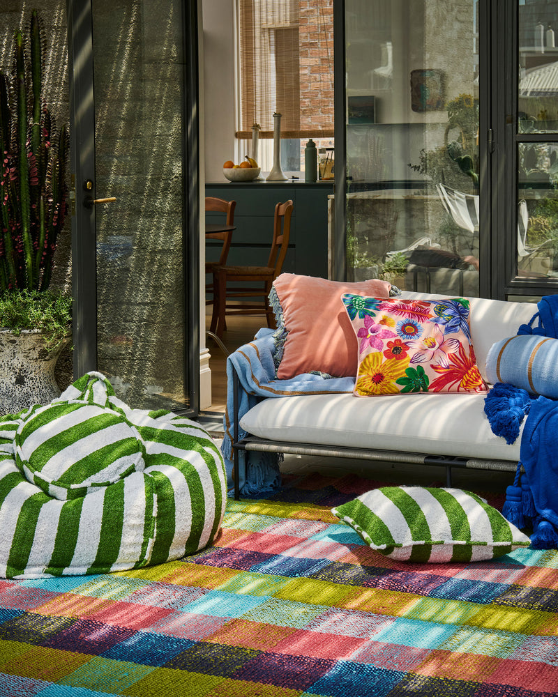 Moss Stripe Square Boucle Cushion