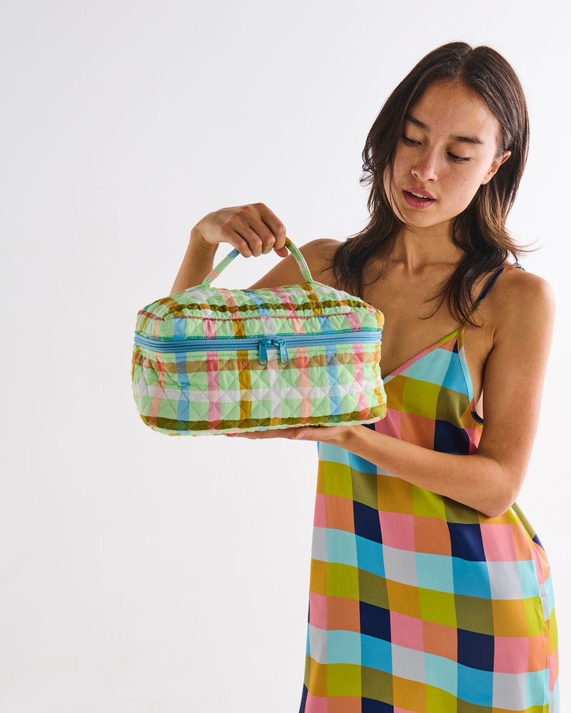 Candy Check Mint Quilted Cotton Toiletry Case