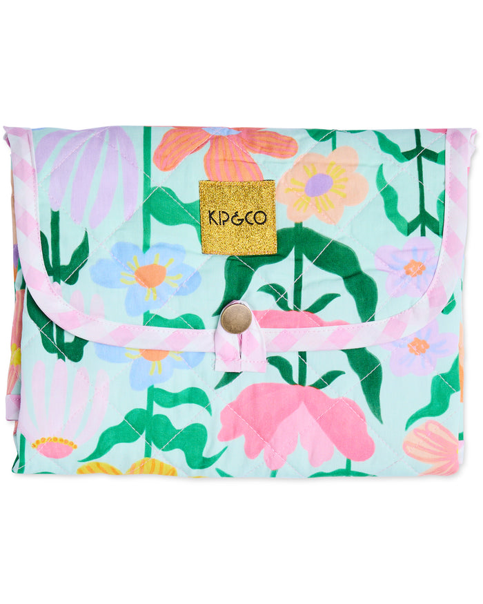 Popping Flowers Green Baby Change Mat