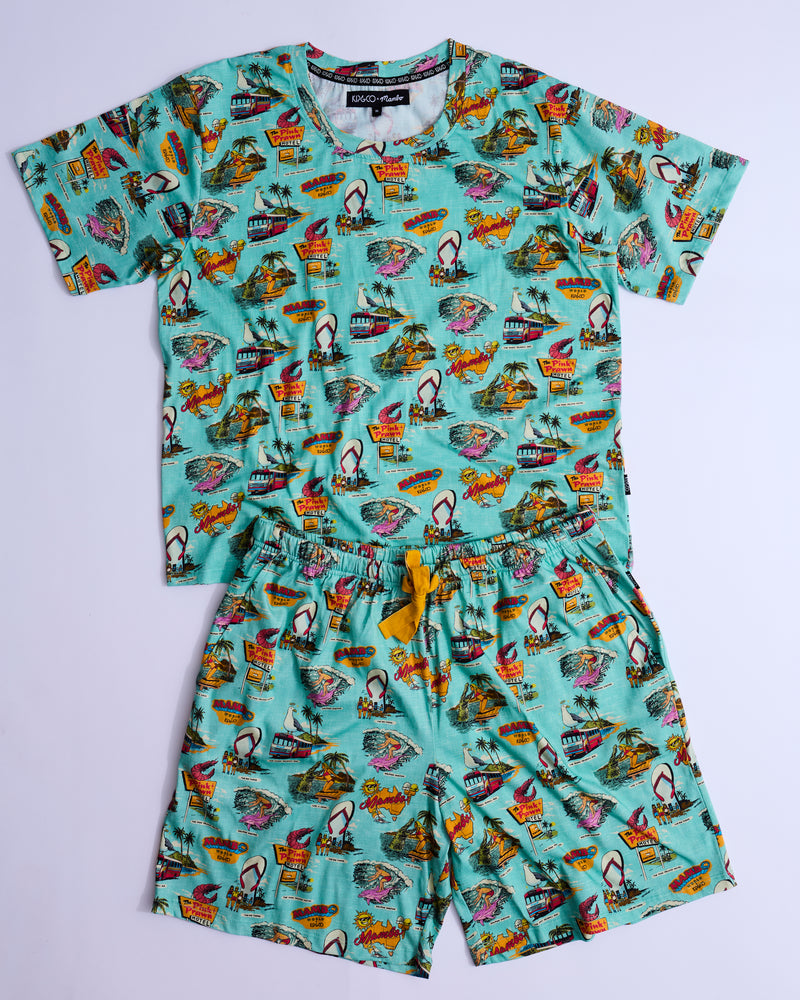 Kip&Co x Mambo Mambo World Men's Organic Cotton Shorts & Tee Pyjama Set