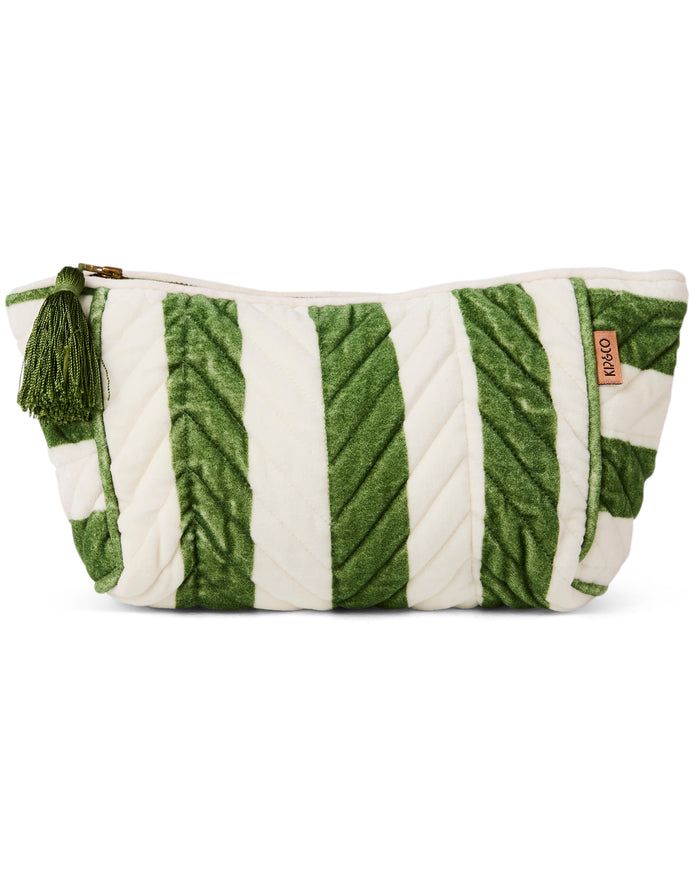 Moss Stripe Velvet Toiletry Bag