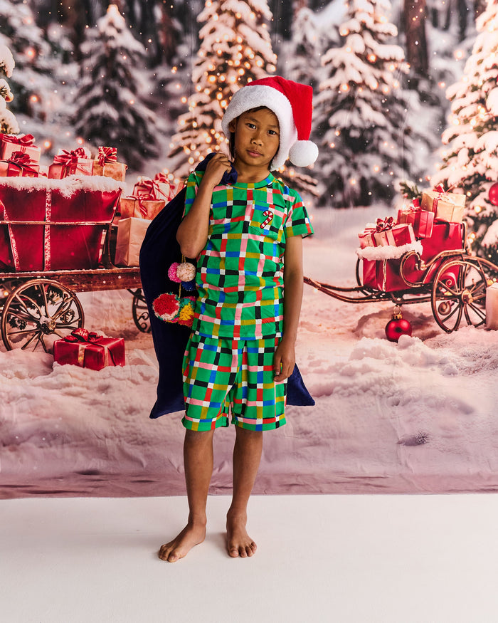 Jolly Tartan Kids Organic Cotton Short Sleeve Tee & Short Pyjama Set