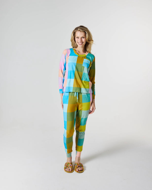 Sorbet Tartan Adult Organic Cotton Long Sleeve Pyjama Top & Slouch Pant Set