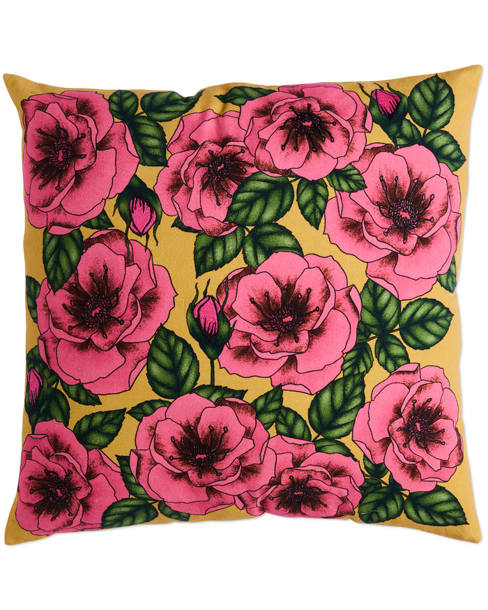 Golden Peony Embroidered Cushion