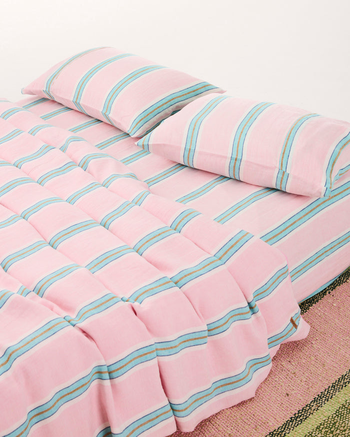 Tickled Pink Stripe Linen Fitted Sheet
