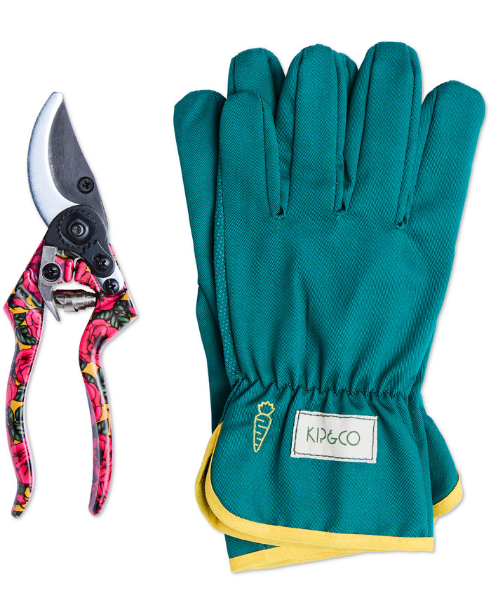 Golden Peony Garden Secateurs and Gloves Set