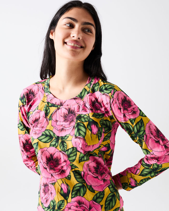 Golden Peony Adult Organic Cotton Long Sleeve Pyjama Top & Slouch Pant Set