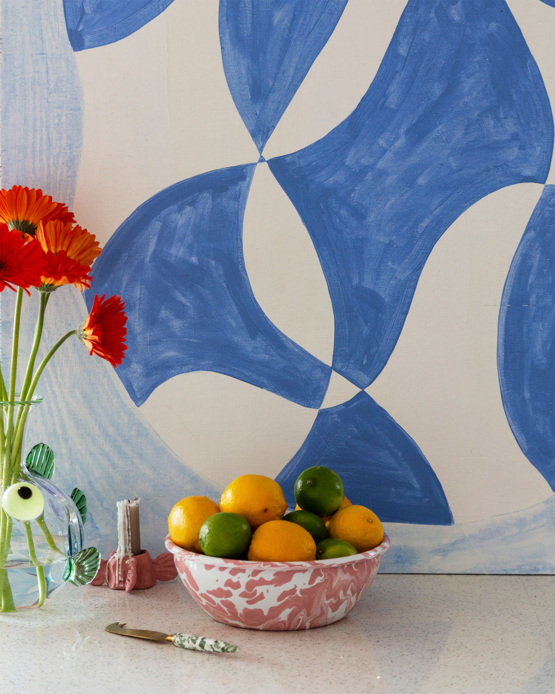 Pink Marble Enamel Salad Bowl