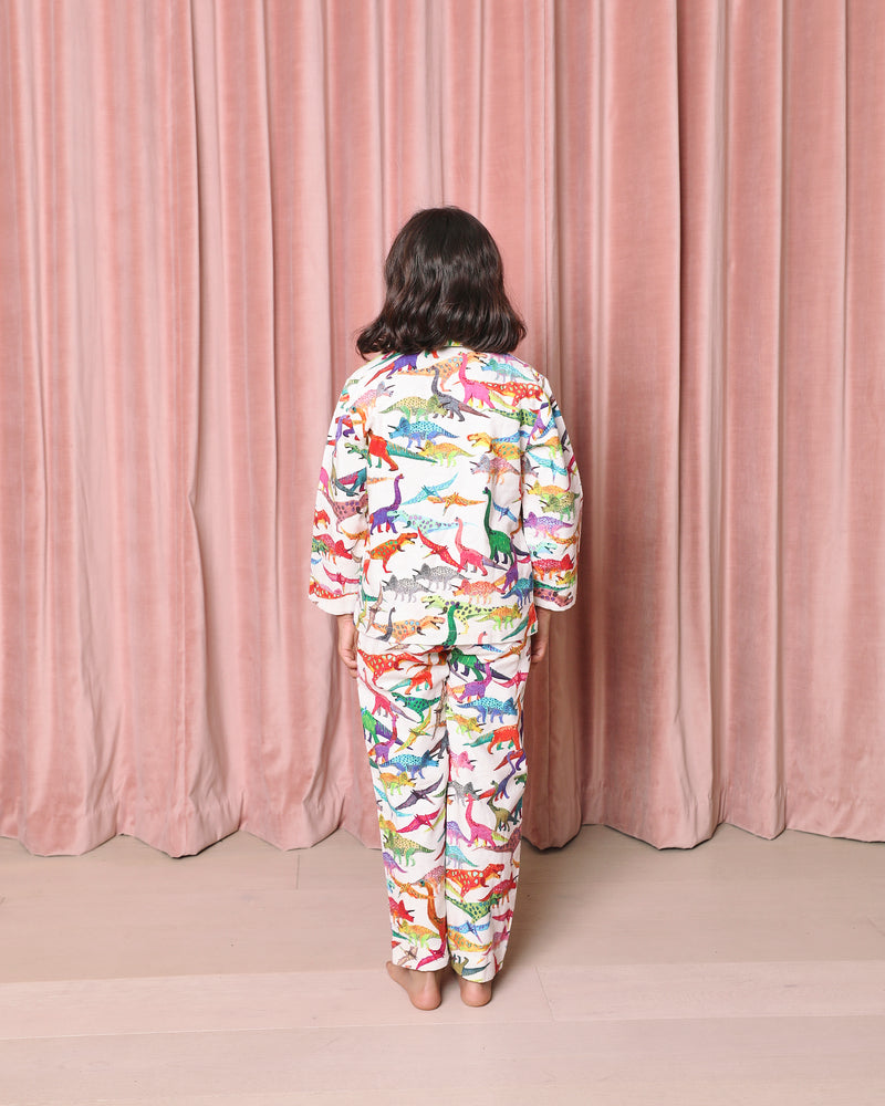 Dino Max White Flannelette LS Shirt & Pant Pyjama Set