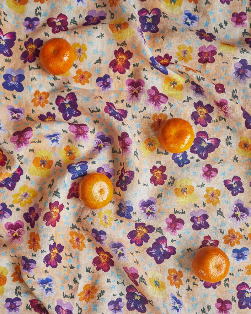 Pansy Round Linen Tablecloth