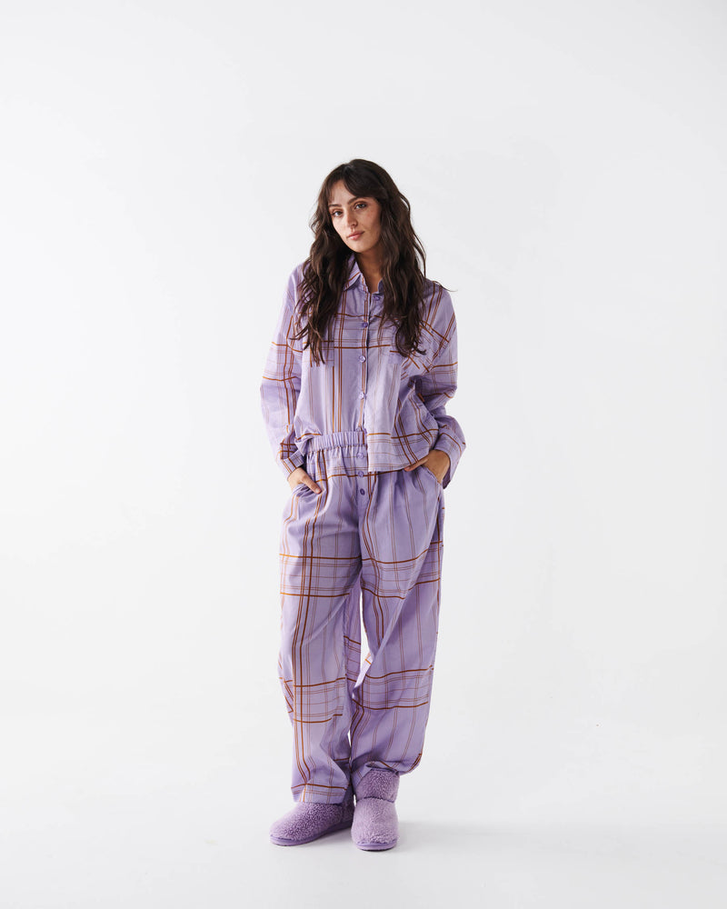 Santa Monica Lilac Organic Cotton Long Sleeve Shirt & Pant Pyjama Set