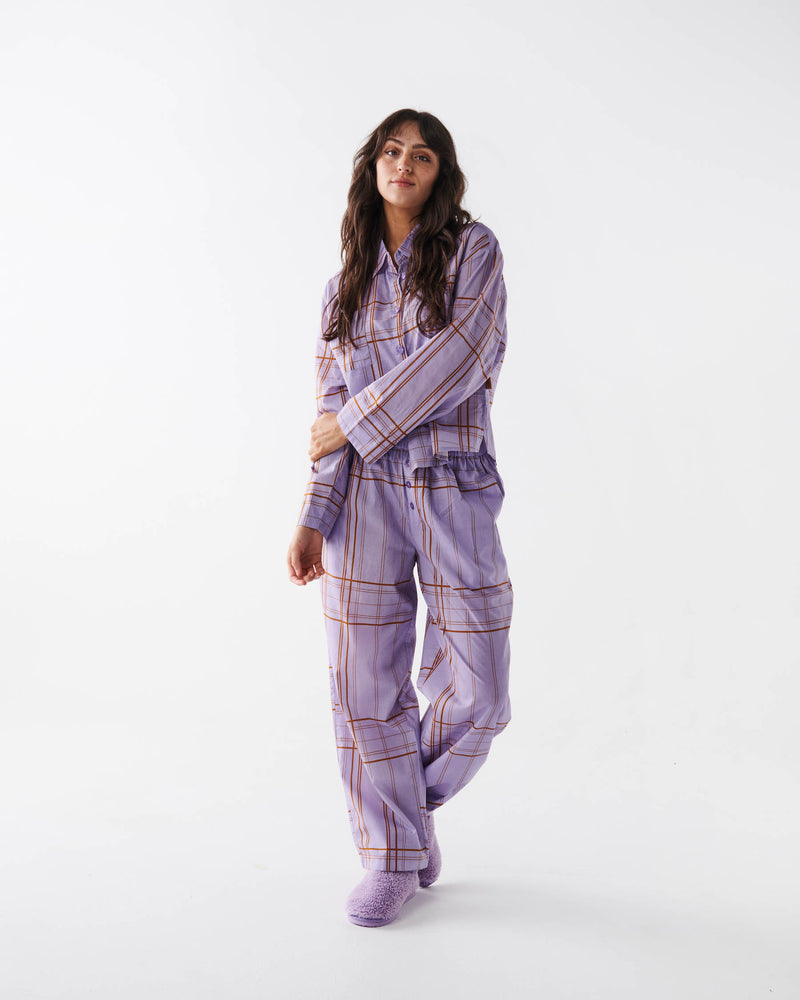 Santa Monica Lilac Organic Cotton Long Sleeve Shirt & Pant Pyjama Set
