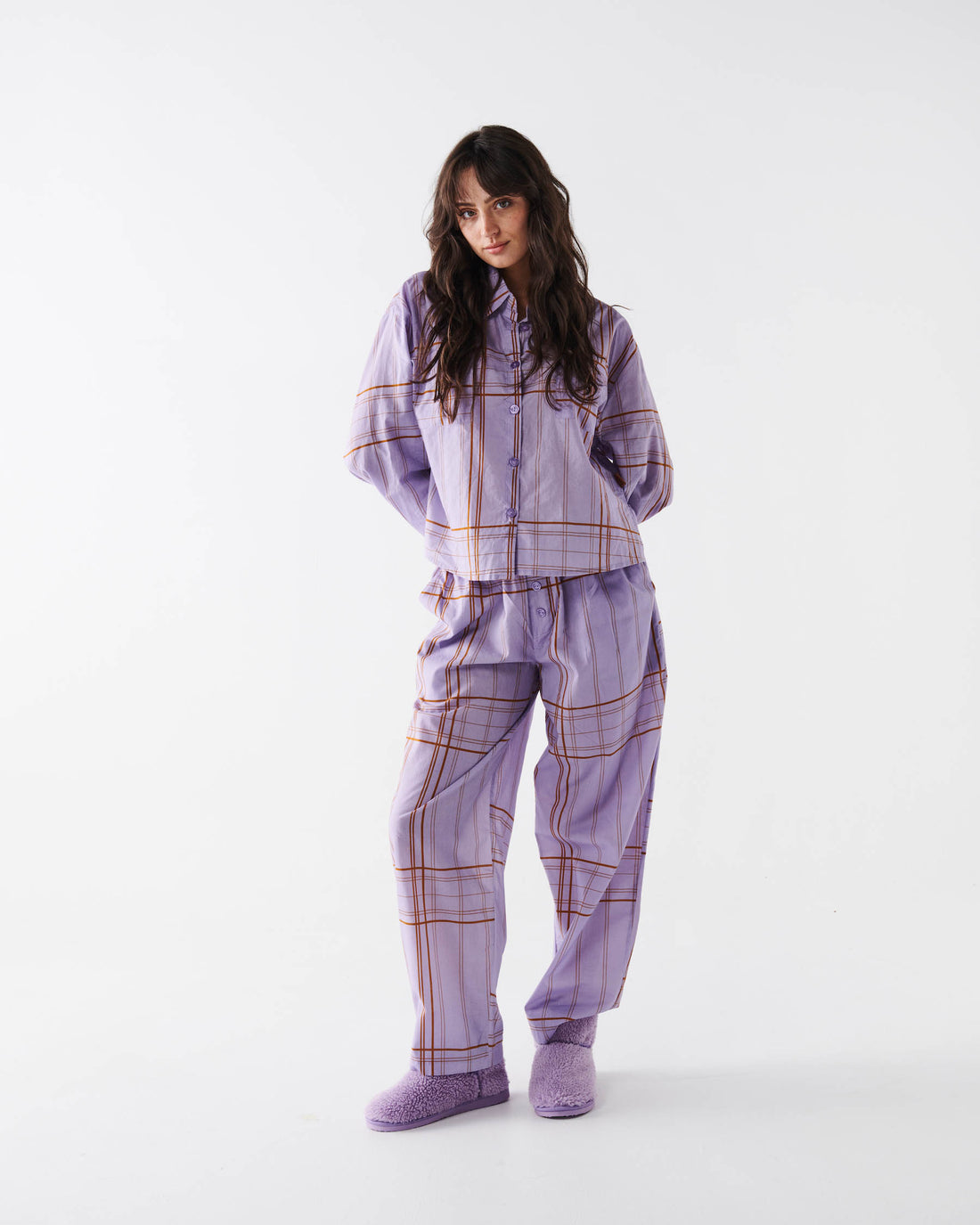 Santa Monica Lilac Organic Cotton Long Sleeve Shirt & Pant Pyjama Set