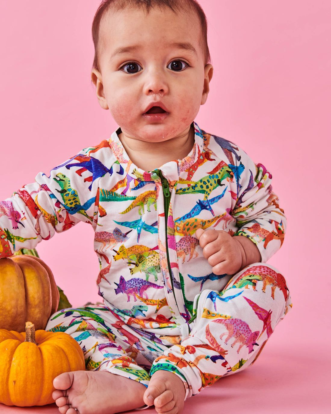 Dino Max White Organic Long Sleeve Zip Romper