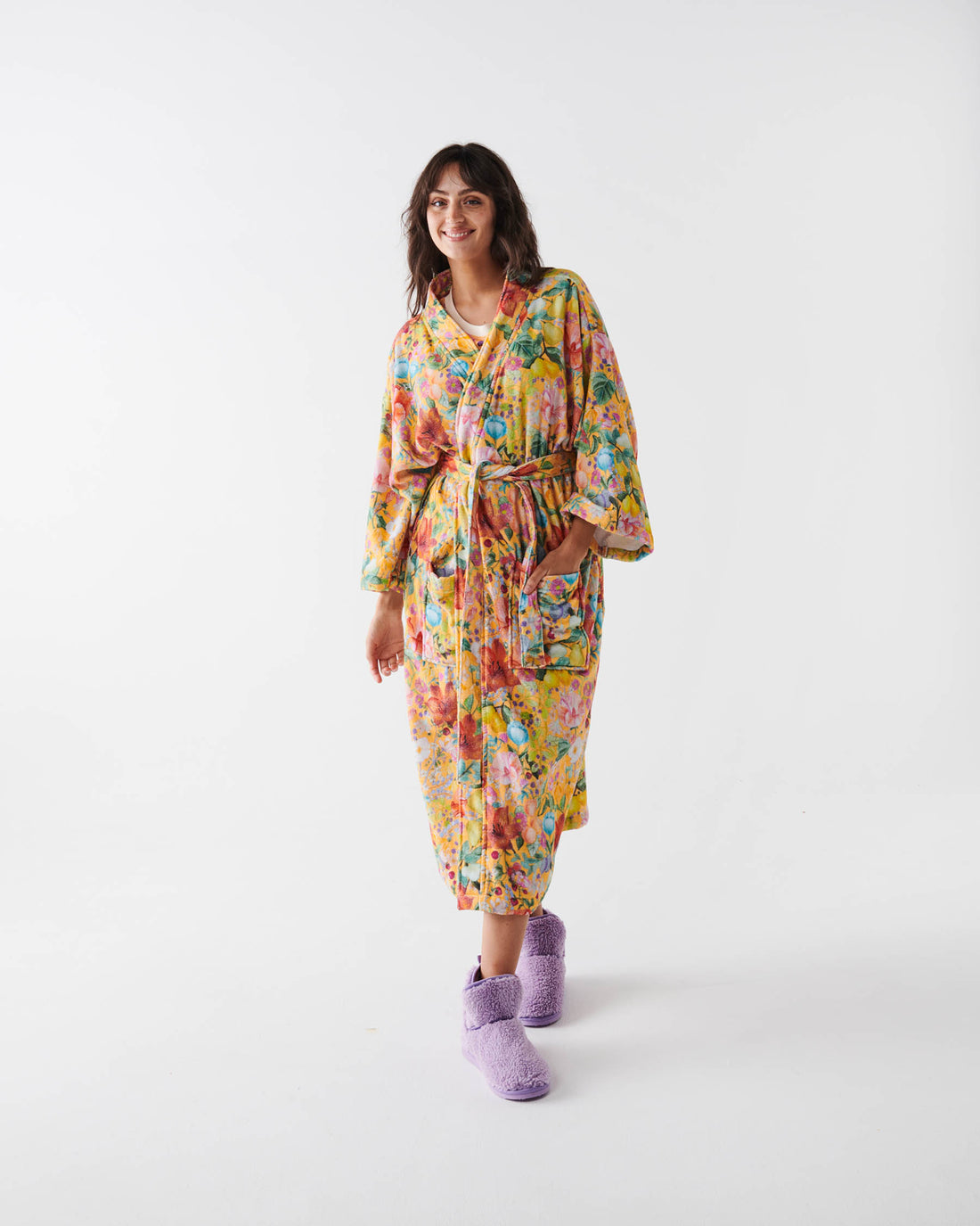 Abundance Marigold Printed Terry Bath Robe