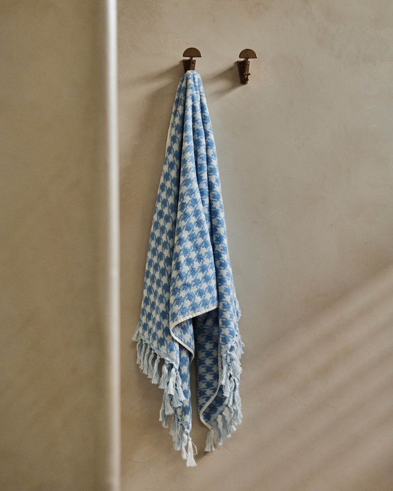 Houndstooth Blue Terry Bath Towel