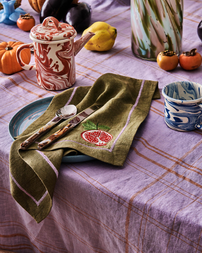 Autumn Fruits Embroidered Linen 4P Napkin Set
