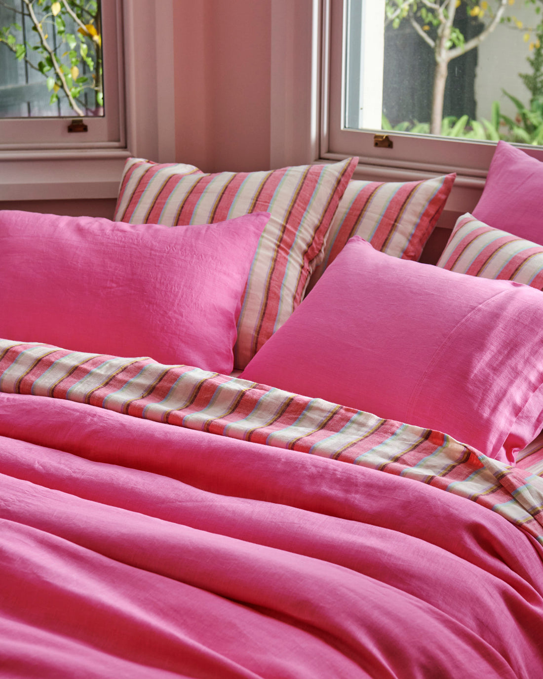 Rose Water Stripe Linen European Pillowcases