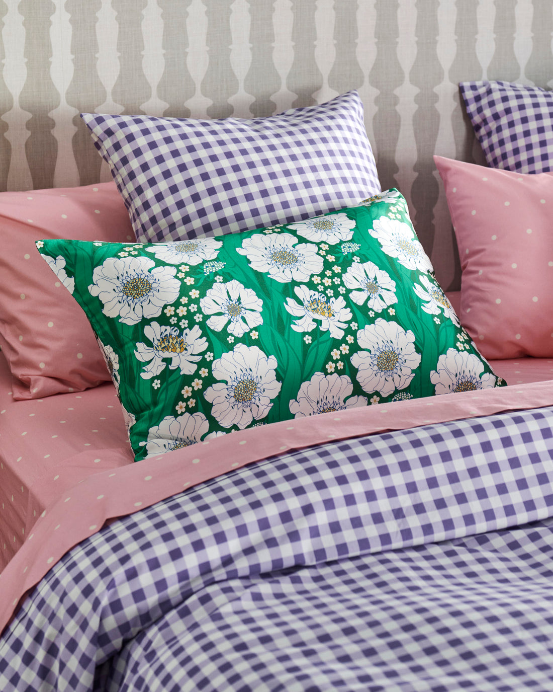 Tumbling Flowers Green Silk Pillowcase