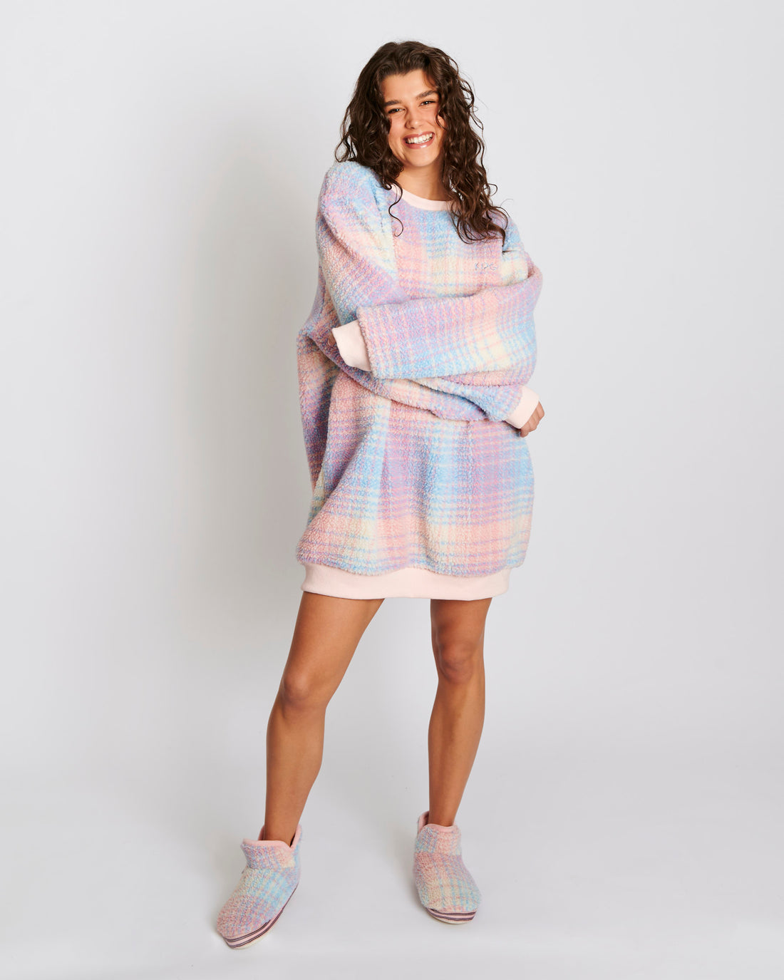 Pastel Dreams Tartan Sherpa Adult Oversized Bedtime Sweater