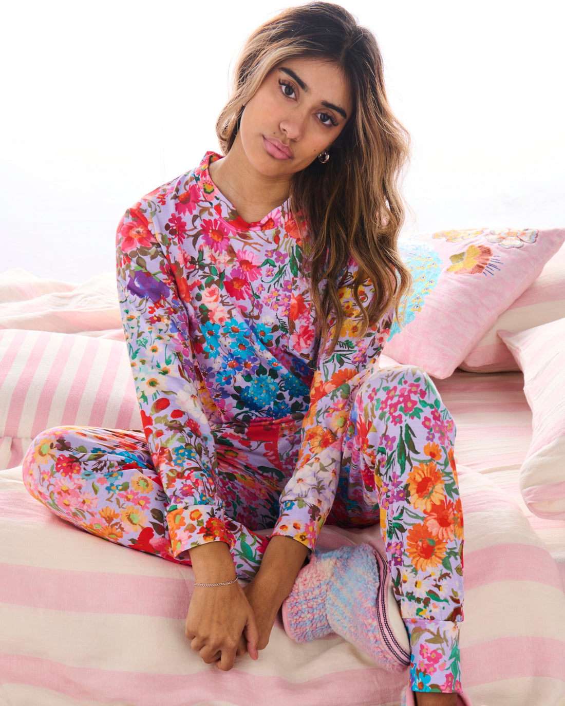 Forever Floral Lilac Organic Cotton Long Sleeve Pyjama Top & Slouch Pant Set