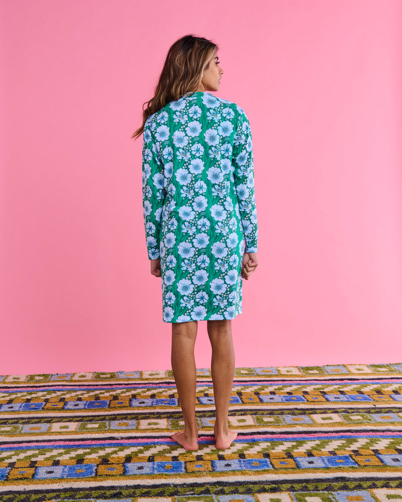 Long Sleeve Nightie Organic Nighties Tumbling Flowers Green