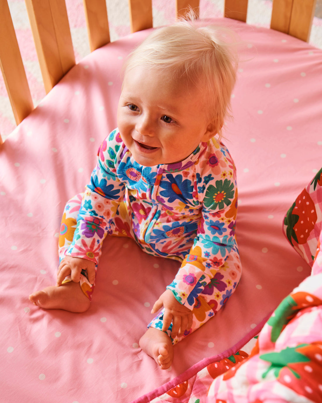 Rainbow Flowers Organic Long Sleeve Zip Romper