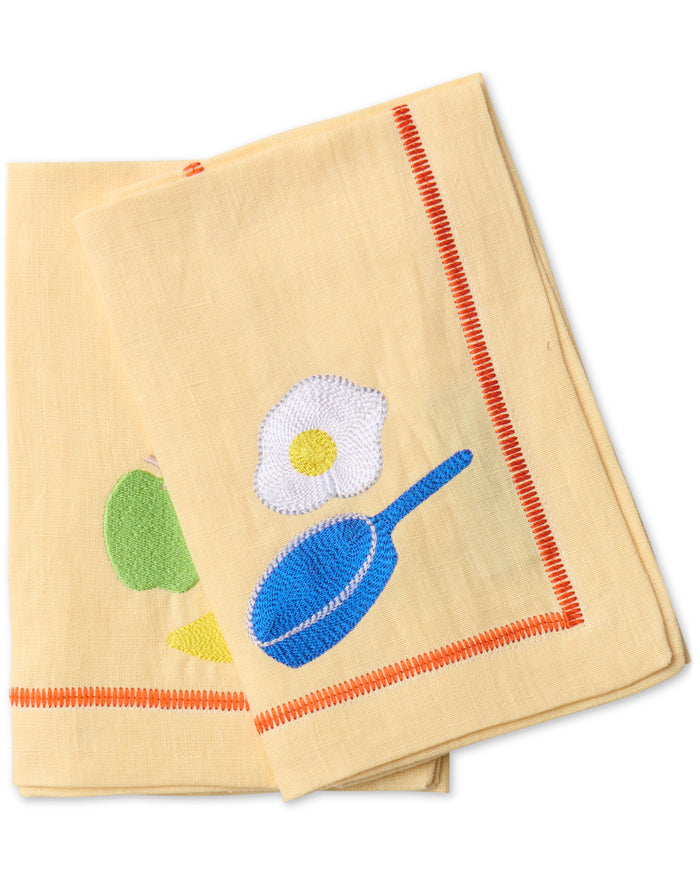 Breakfast Is Served Embroidered Linen 4P Napkin Set
