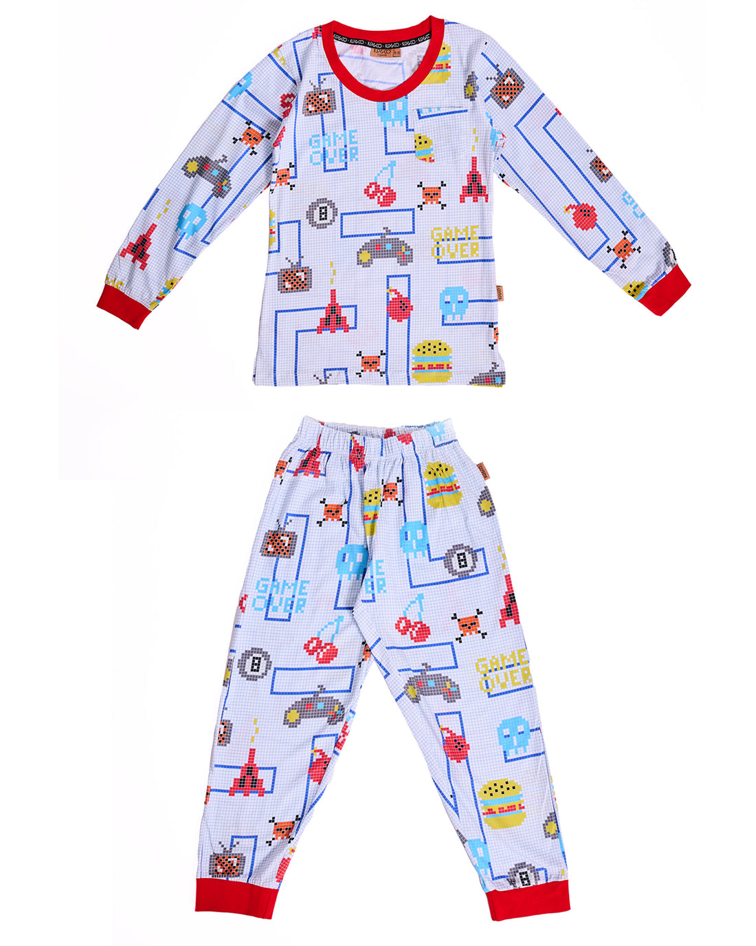 Gamer White Organic Cotton Long Sleeve Top & Pant Pyjama Set