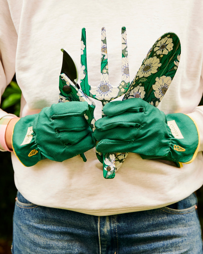Tumbling Flowers Green Garden Secateurs and Gloves Set