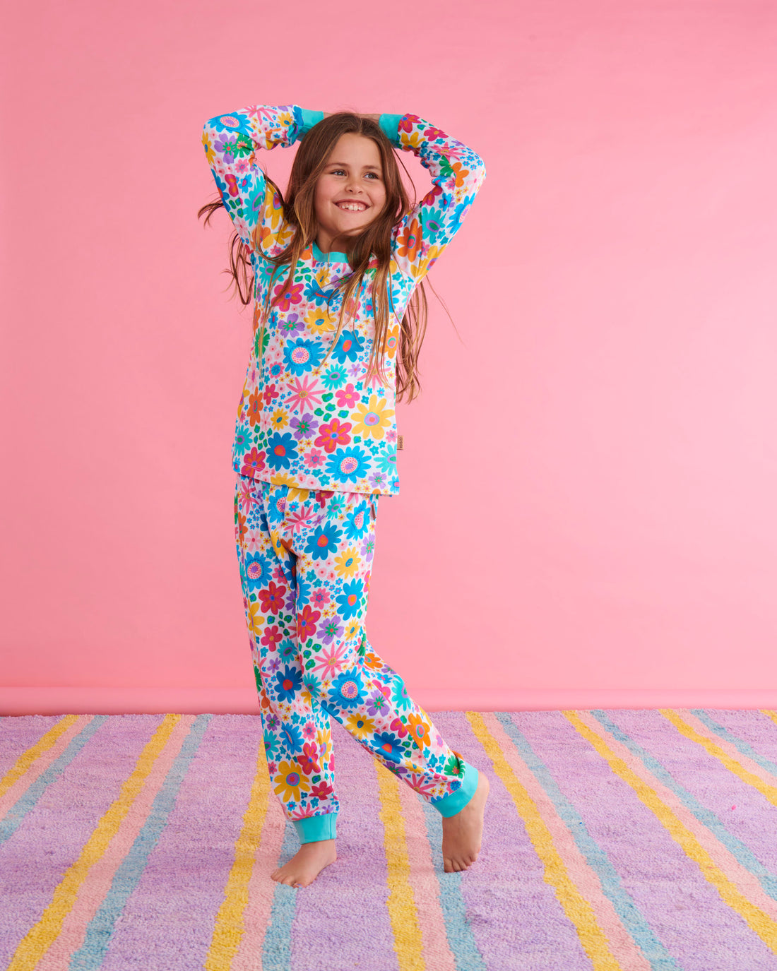 Rainbow Flowers Organic Cotton Long Sleeve Top & Pant Pyjama Set